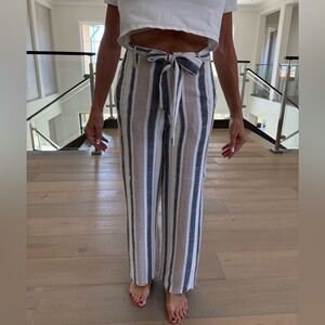 Black and White Wide Leg Pants with Elegant Stripes